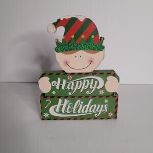 Festive Wooden Elf "Happy Holidays" Sign - 7x5 Inches